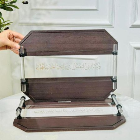 صينية خشب بني محروق سداسيK314/4 نصف اكرلك شفاف ت.2 مكتب K341/4 بيدين =VGR4